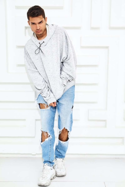 Men’s Light Blue Distressed Ripped Jeans