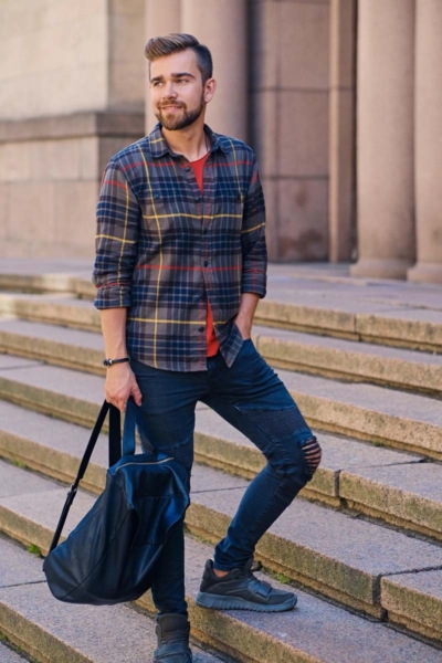 Men's Slim-Fit Dark Ripped Denim Jeans