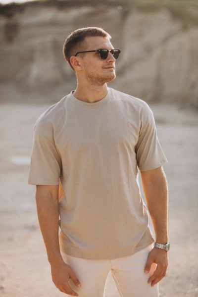Men’s Classic Slim-Fit Beige Cotton T-Shirt