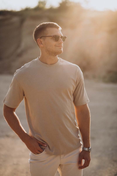 Men’s Classic Slim-Fit Beige Cotton T-Shirt