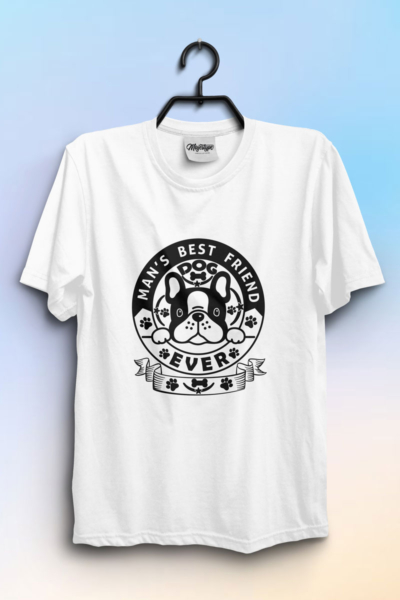 Men’s White Slim-Fit Cotton T-Shirt – “Man’s Best Friend Ever” Design
