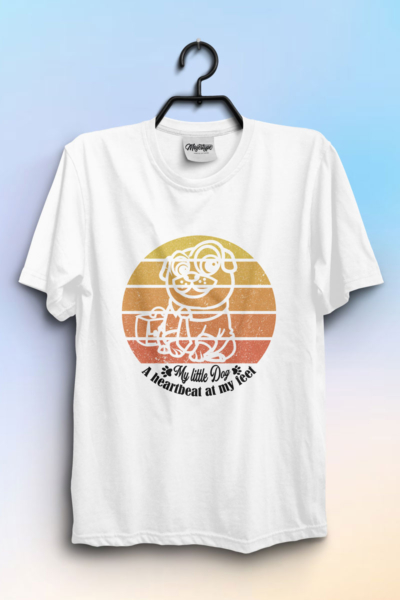 Men’s White Slim-Fit Cotton T-Shirt – “My Little Dog, A Heartbeat at My Feet” Design