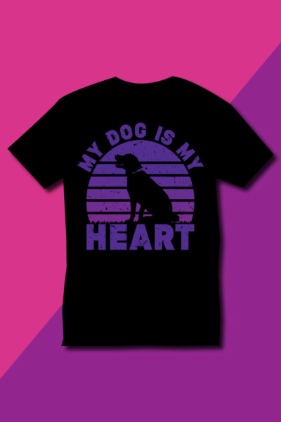 Men’s Black Slim-Fit Cotton T-Shirt – “My Dog Is My Heart” Design